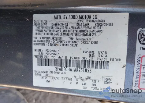 2010 Ford Fusion Se из США, поврежденный, VIN 3FAHP0HA1AR251855
